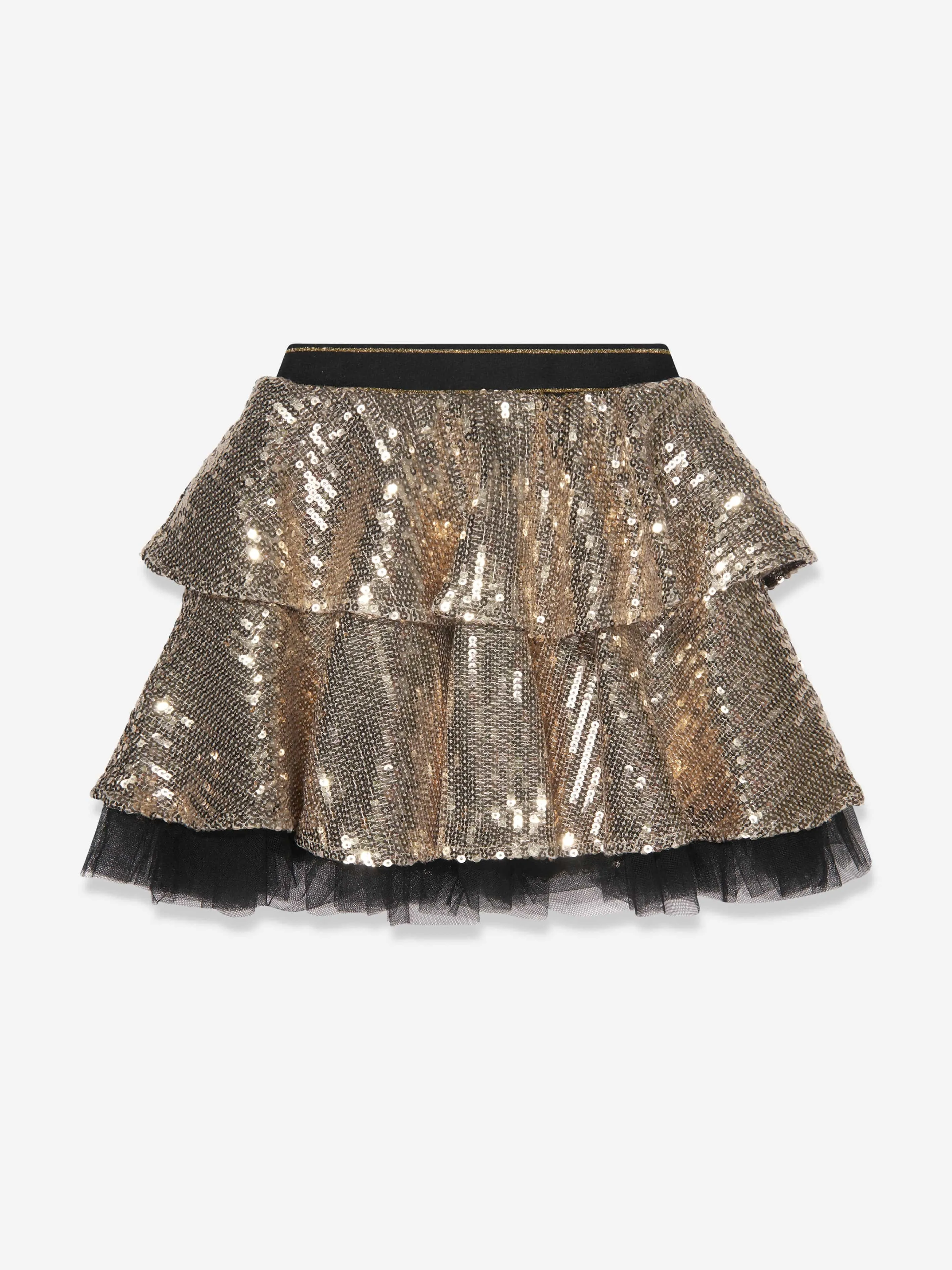 Guess Girls Sequin Midi Skirt in Gold