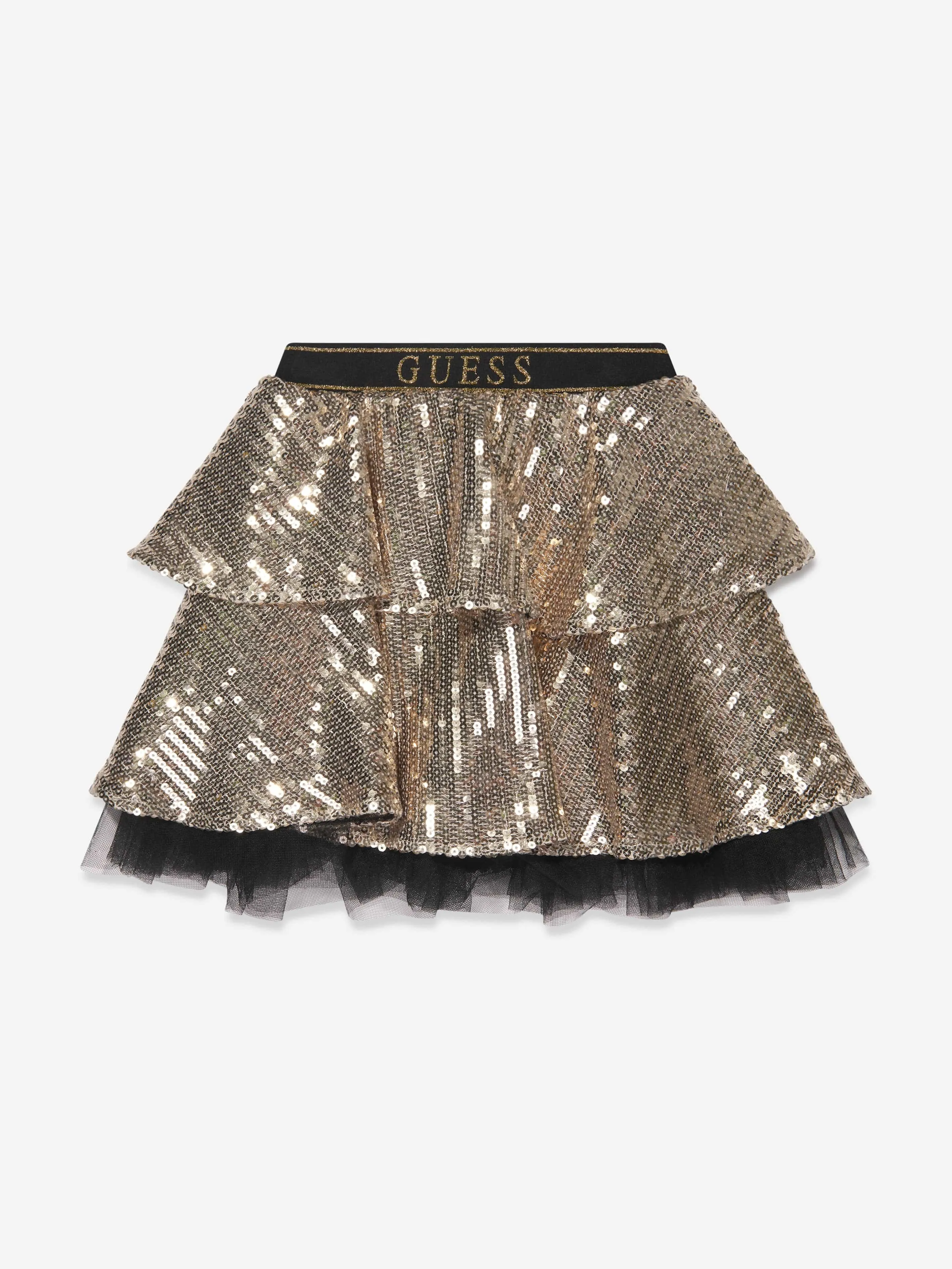 Guess Girls Sequin Midi Skirt in Gold