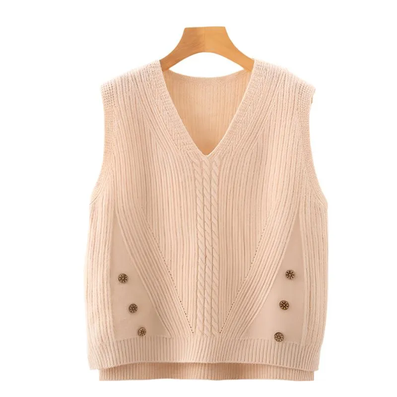 Hem Split Pullover Sweater Women's Vest Collar Small Vest