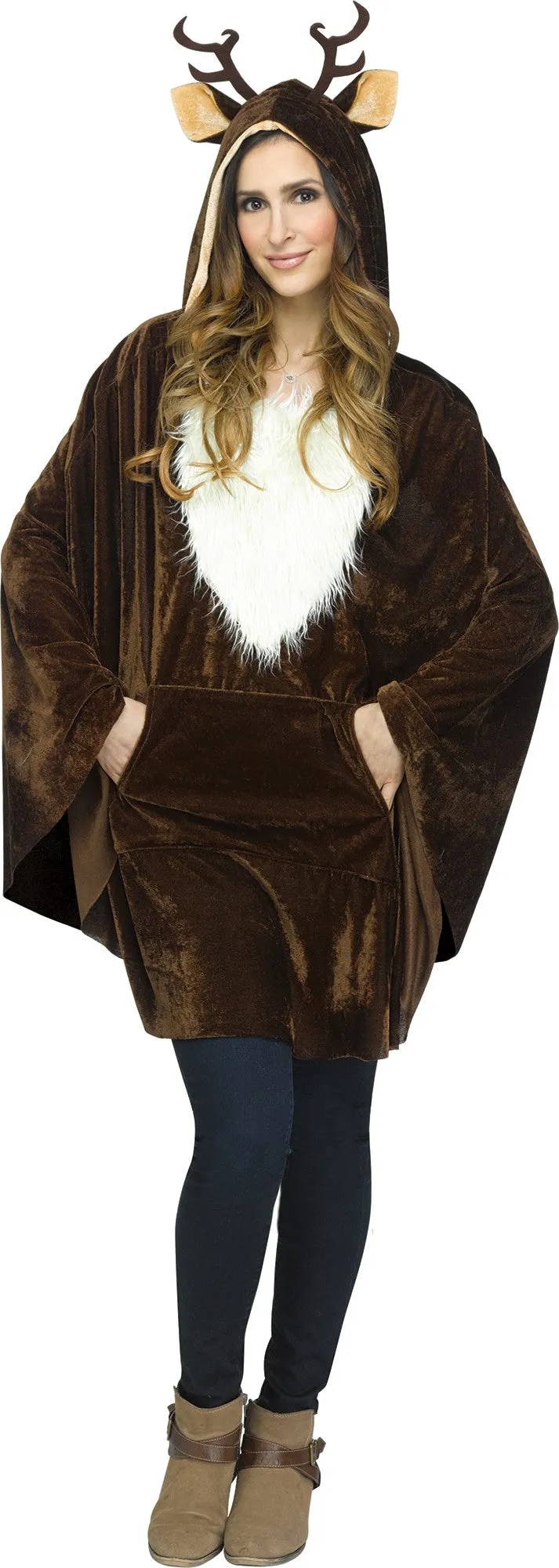 Hooded Reindeer Plush Poncho