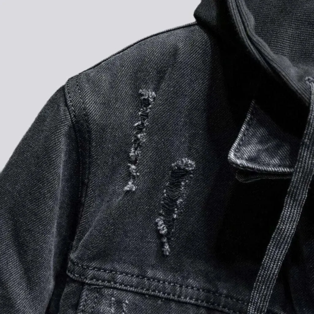 Hooded street jean jacket
 for men