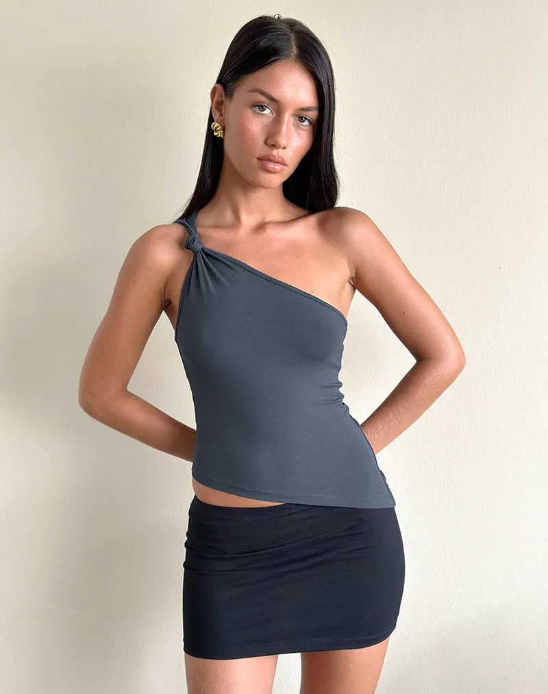 Idra Asymmetric Top in Ruched Jersey Ocean Storm