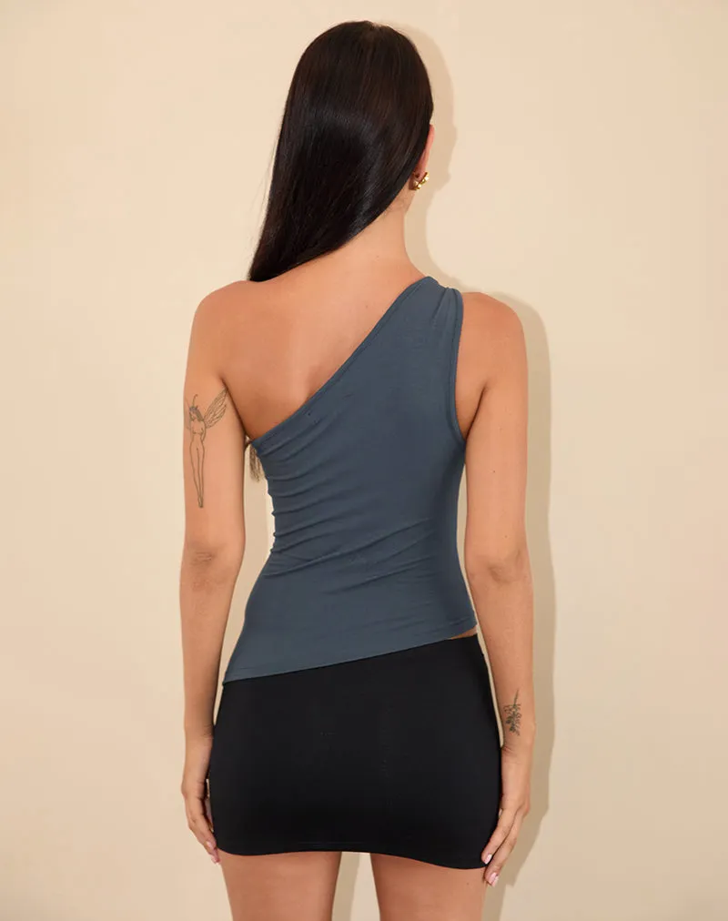 Idra Asymmetric Top in Ruched Jersey Ocean Storm