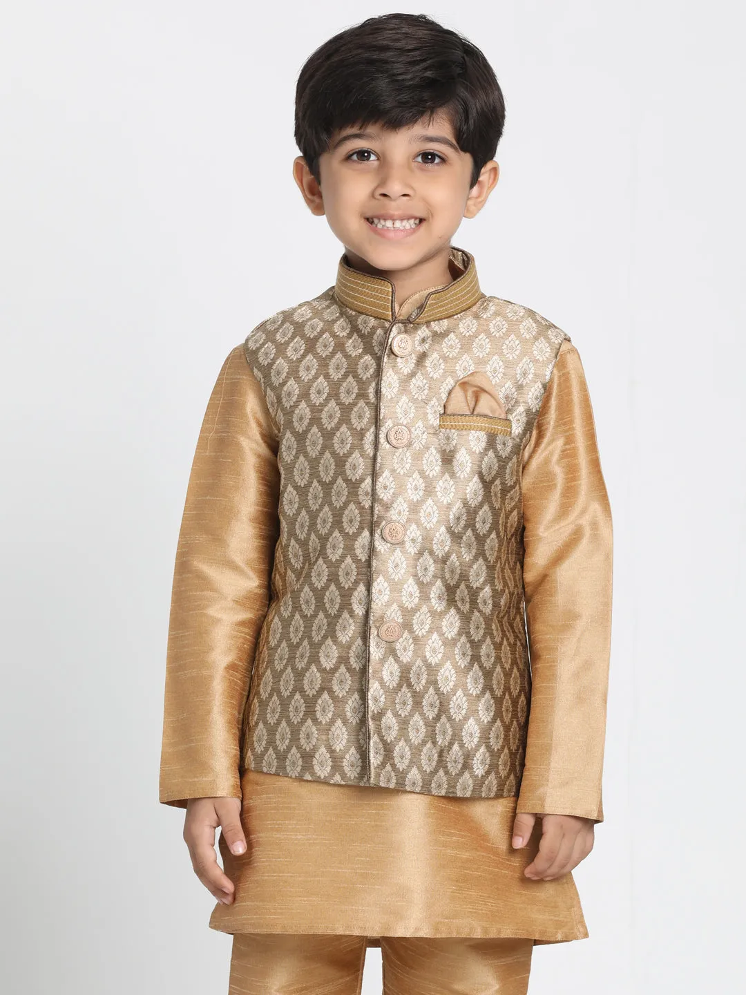 Jashvi Silk Blend Gold Baap Beta Ethnic Jacket