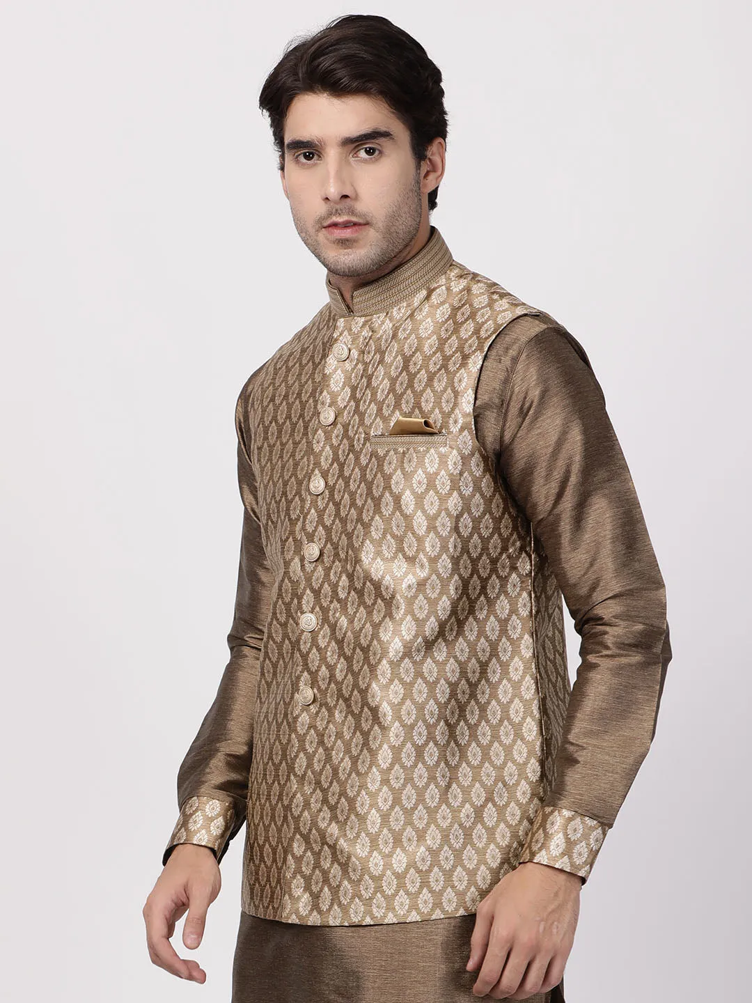 Jashvi Silk Blend Gold Baap Beta Ethnic Jacket