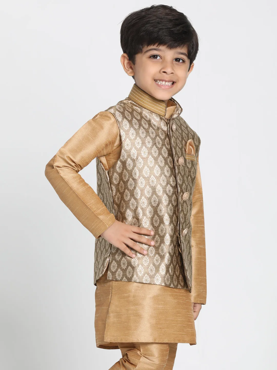 Jashvi Silk Blend Gold Baap Beta Ethnic Jacket