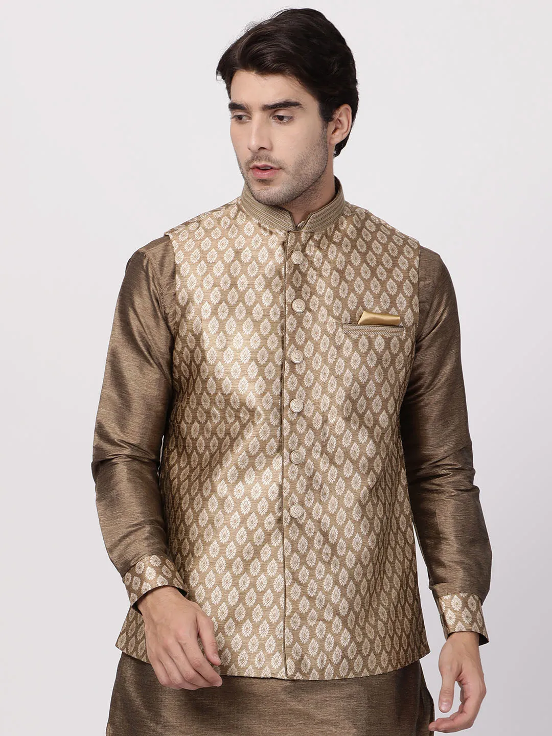 Jashvi Silk Blend Gold Baap Beta Ethnic Jacket