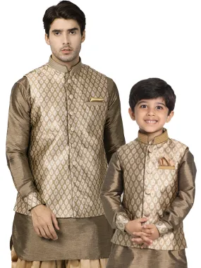 Jashvi Silk Blend Gold Baap Beta Ethnic Jacket