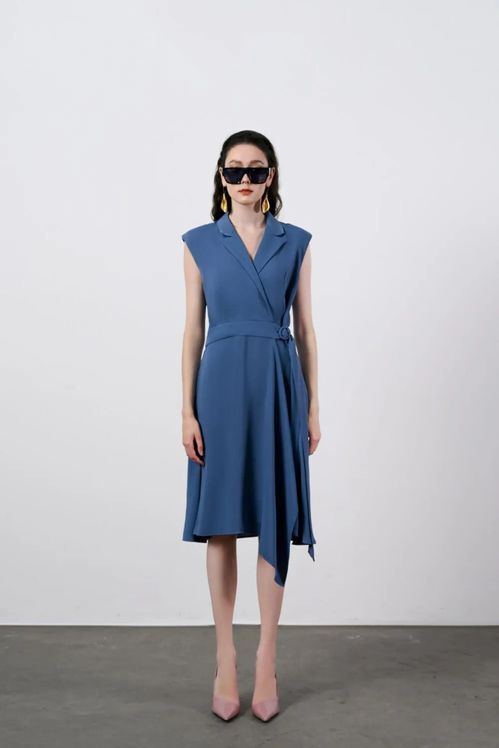 Juliana Wrap Asymmetric Polyester Midi Dress