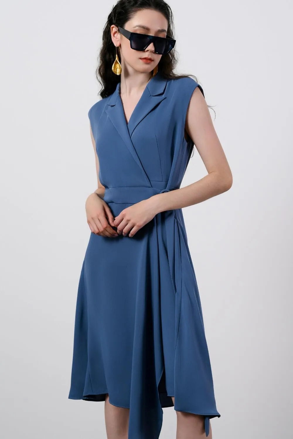 Juliana Wrap Asymmetric Polyester Midi Dress