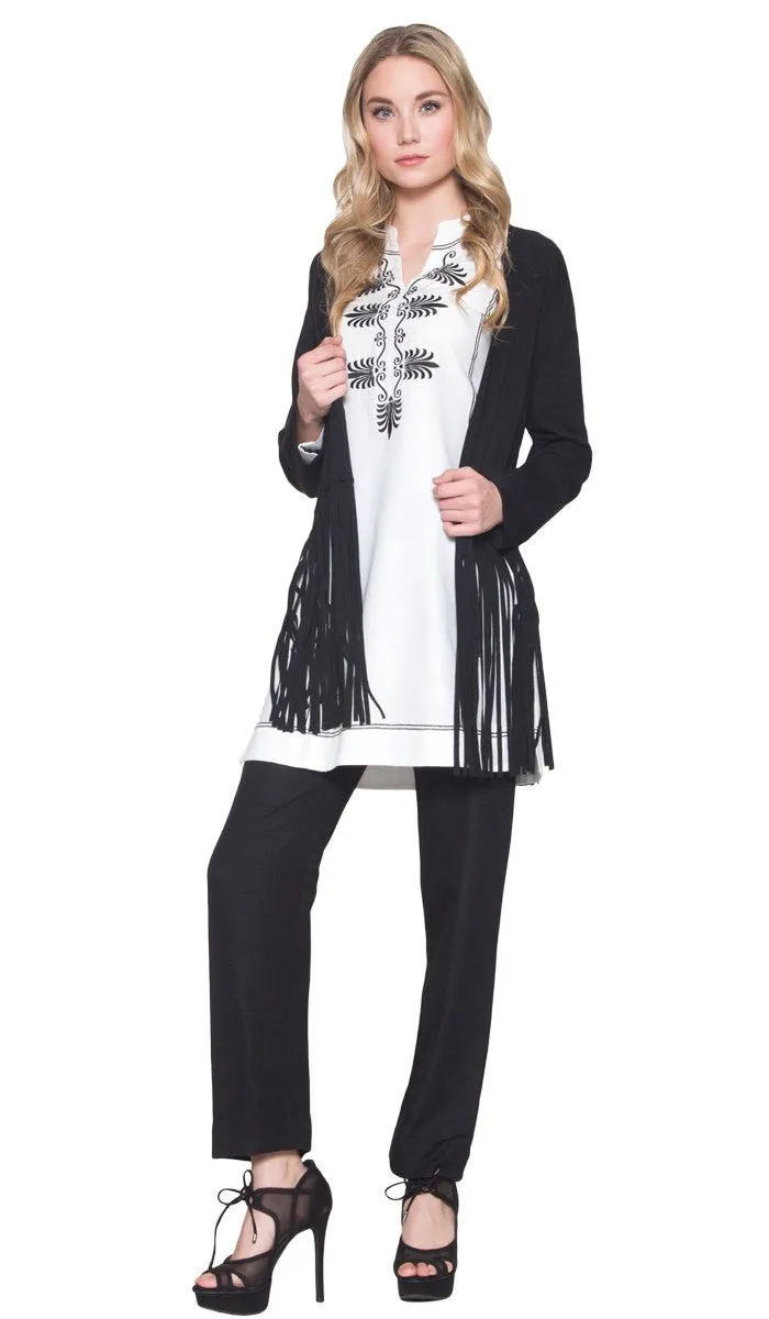 Karin Faux Suede Light Long Fringed Jacket - Black - FINAL SALE