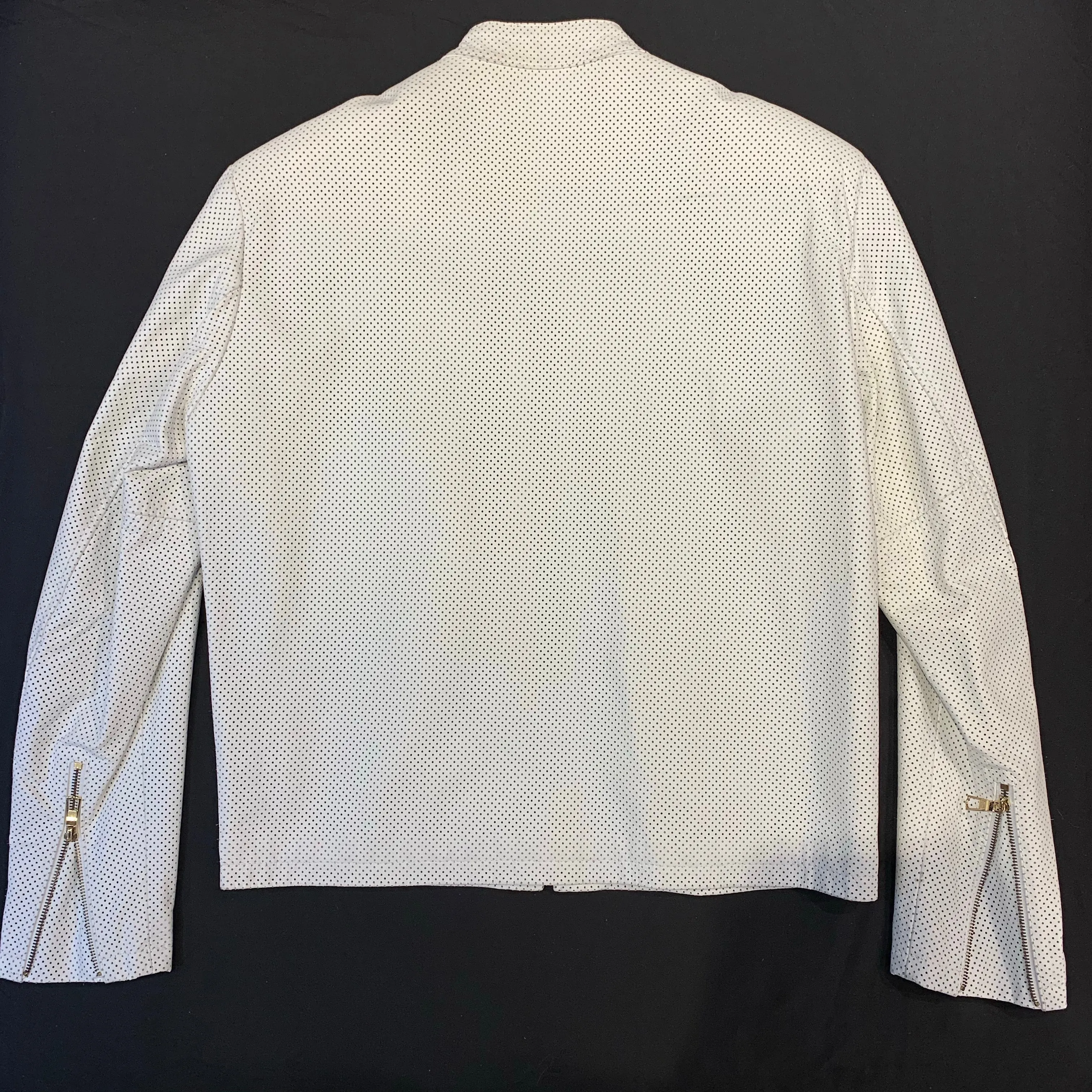 Kashani White Perforated Lambskin Chinese Collar Biker Jacket