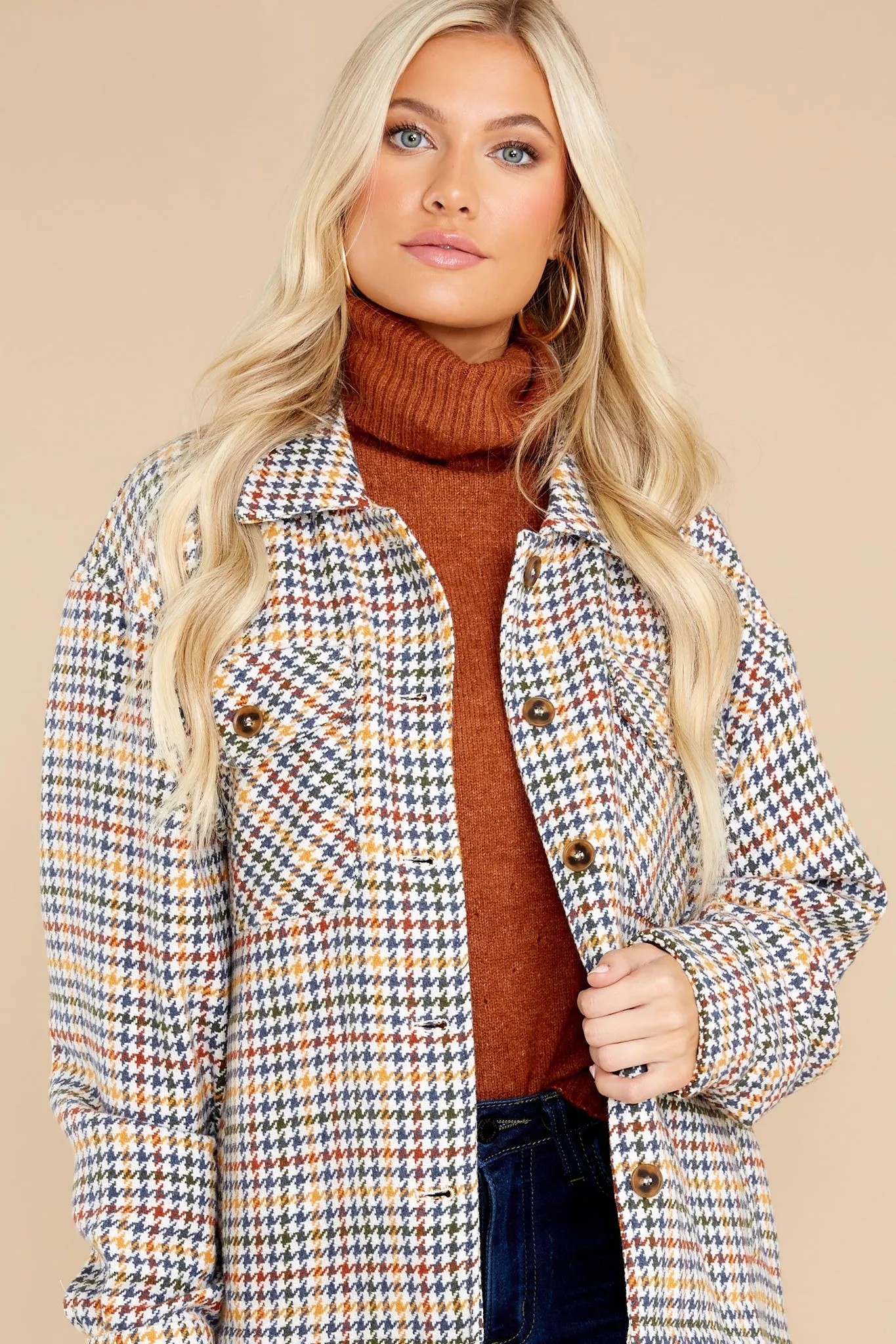 Keep Me Toasty Teal And Rust Plaid Shacket