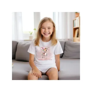 Kids Heavy Cotton™ Tee, Pink Christmas Deer, Christmas TShirt