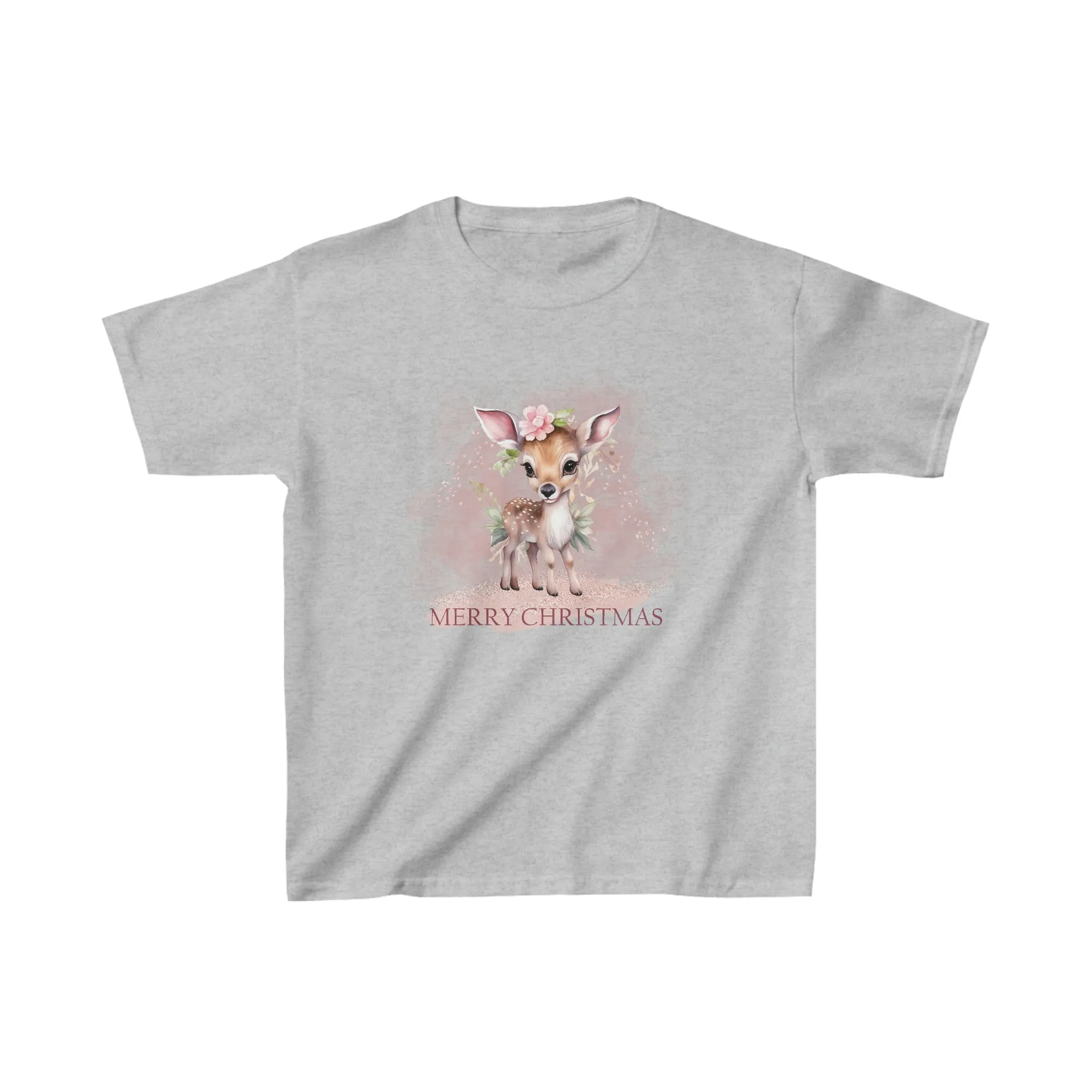 Kids Heavy Cotton™ Tee, Pink Christmas Deer, Christmas TShirt