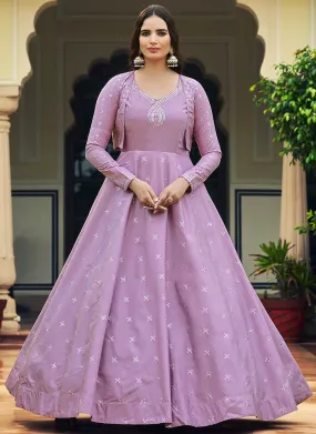 Lavender Sequence Embroidered Anarkali Gown With Jacket