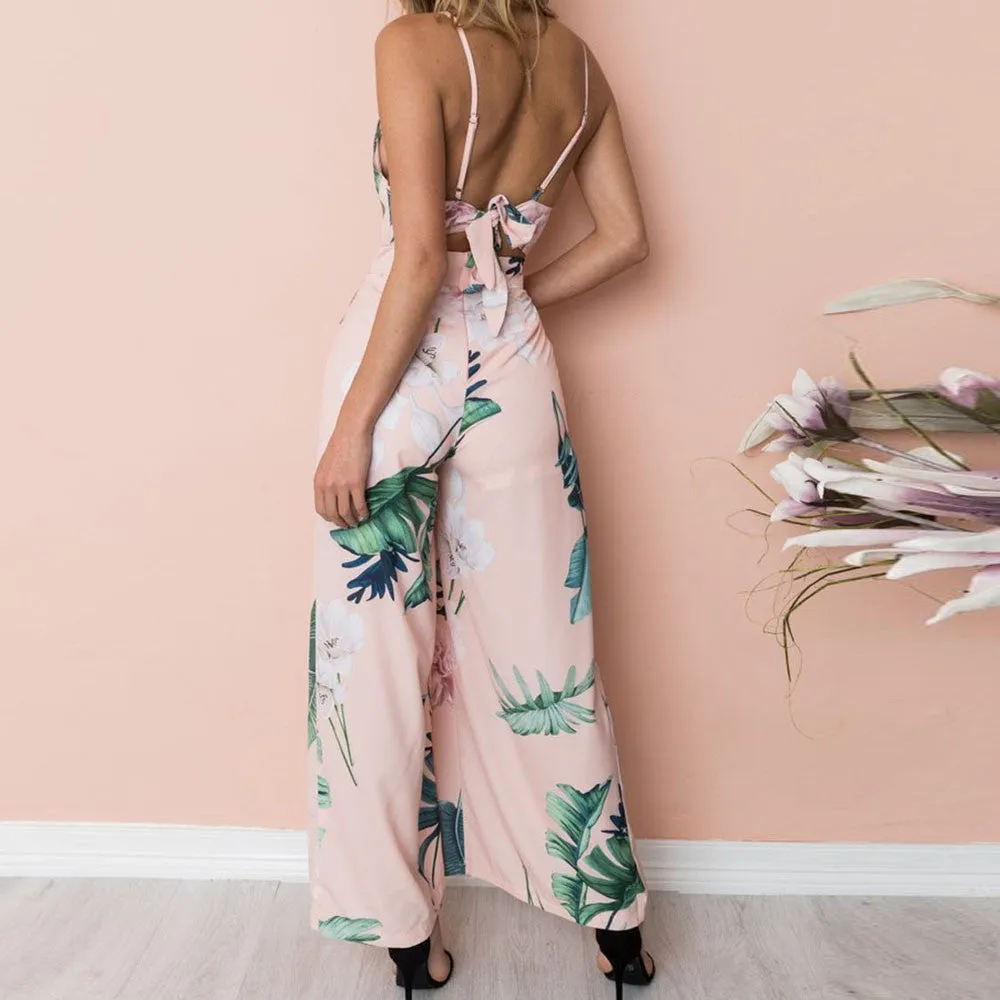 Leaf Print Pink Jumpsuits