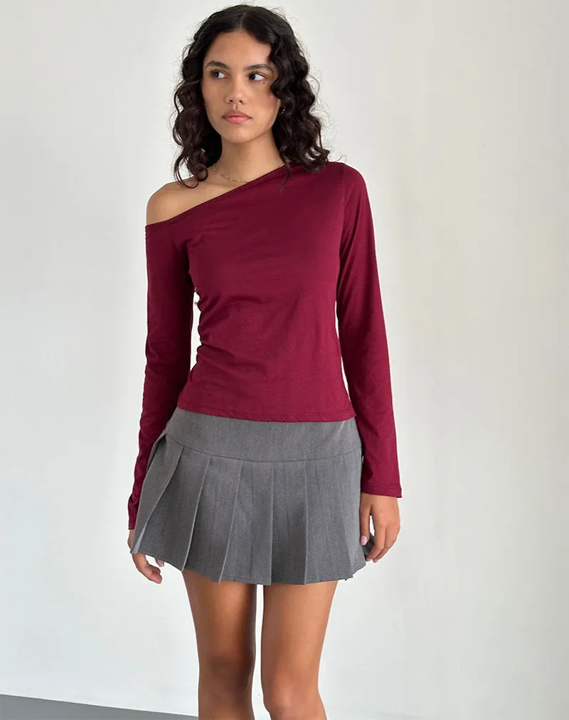 Ledez Asymmetric Slouchy Top in Burgundy Tissue