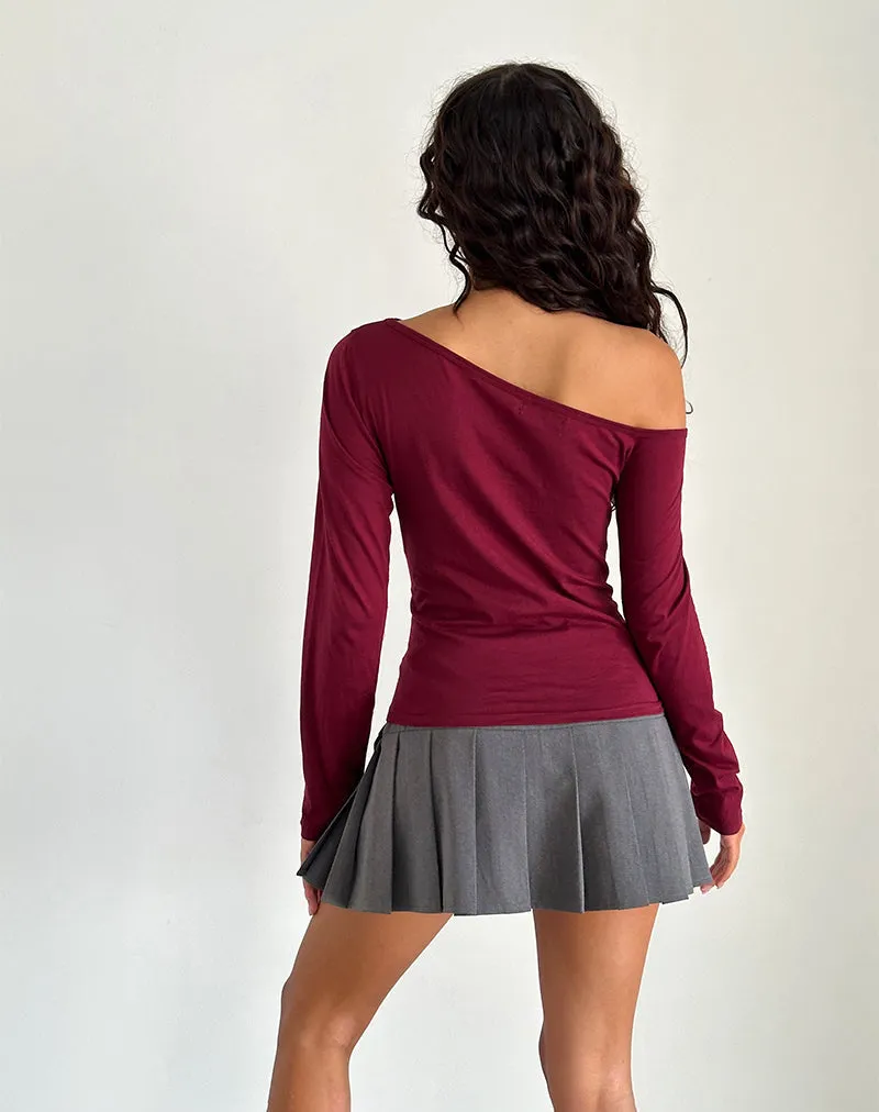 Ledez Asymmetric Slouchy Top in Burgundy Tissue