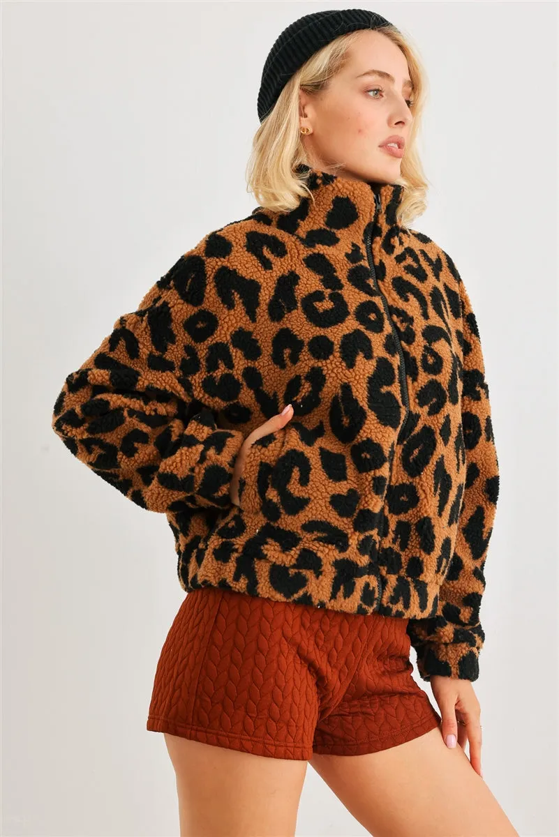 Leopard Teddy Zip-up Two Pocket Jacket - 2 colors