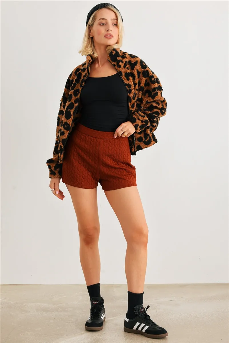 Leopard Teddy Zip-up Two Pocket Jacket - 2 colors