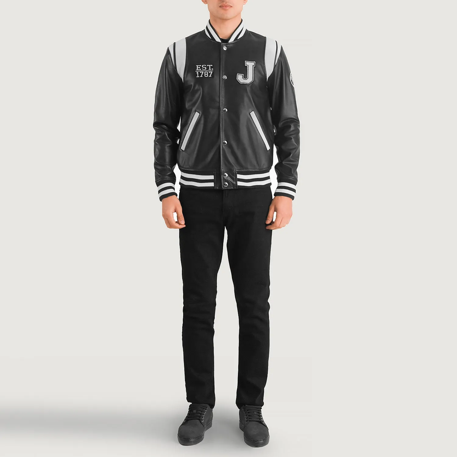 Liberte New Jersey Black Leather Varsity Jacket