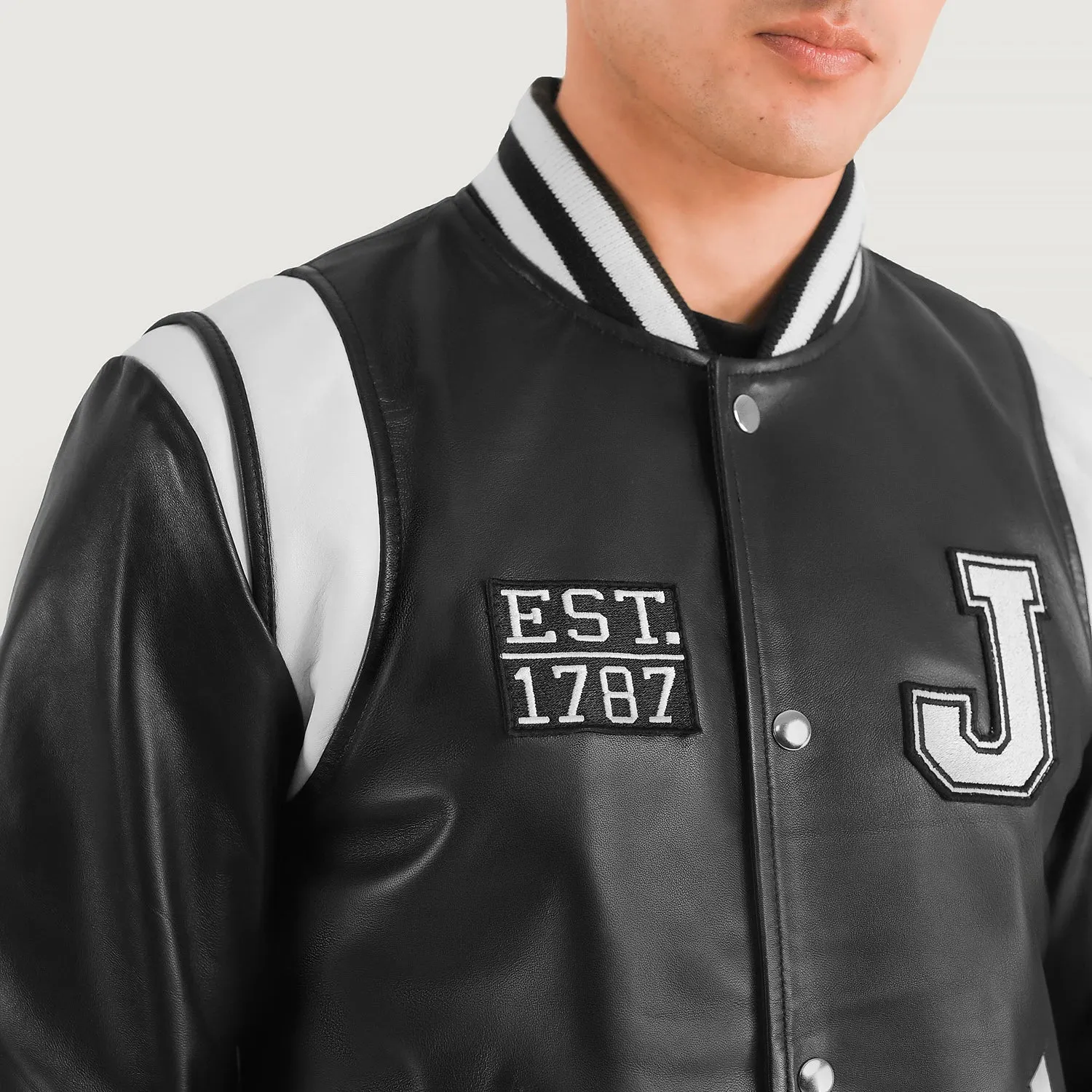 Liberte New Jersey Black Leather Varsity Jacket