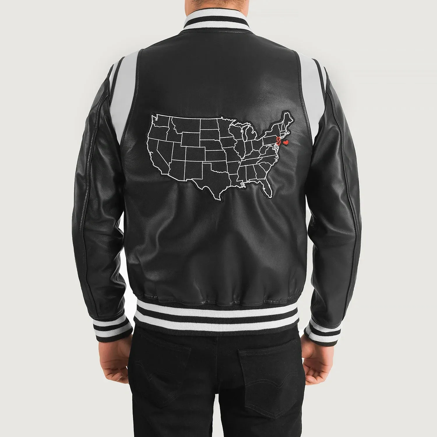 Liberte New Jersey Black Leather Varsity Jacket