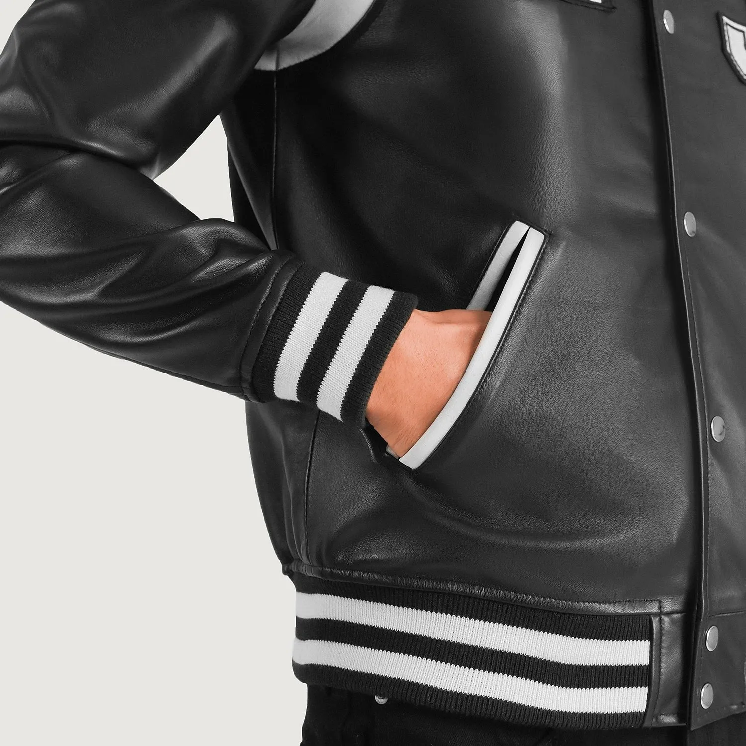 Liberte New Jersey Black Leather Varsity Jacket