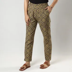 Light Brown Ajrakh Block Printing Cotton Tapered Casual Pant for Women