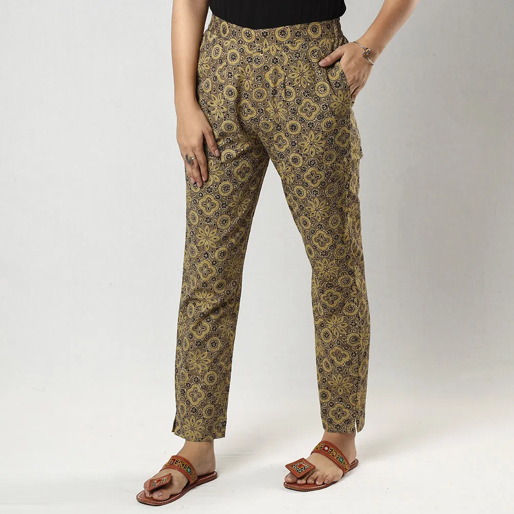 Light Brown Ajrakh Block Printing Cotton Tapered Casual Pant for Women