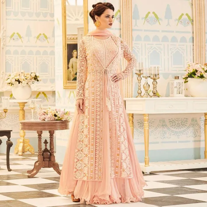 Light Pink Embroidered Jacket Style Anarkali Suit