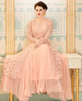 Light Pink Embroidered Jacket Style Anarkali Suit