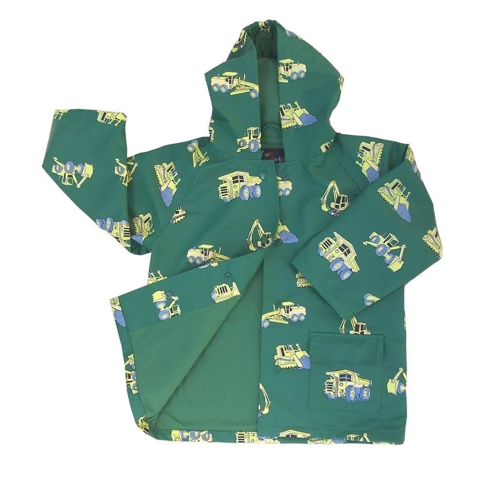 Little Boys Green Construction Rain Coat 2T-6