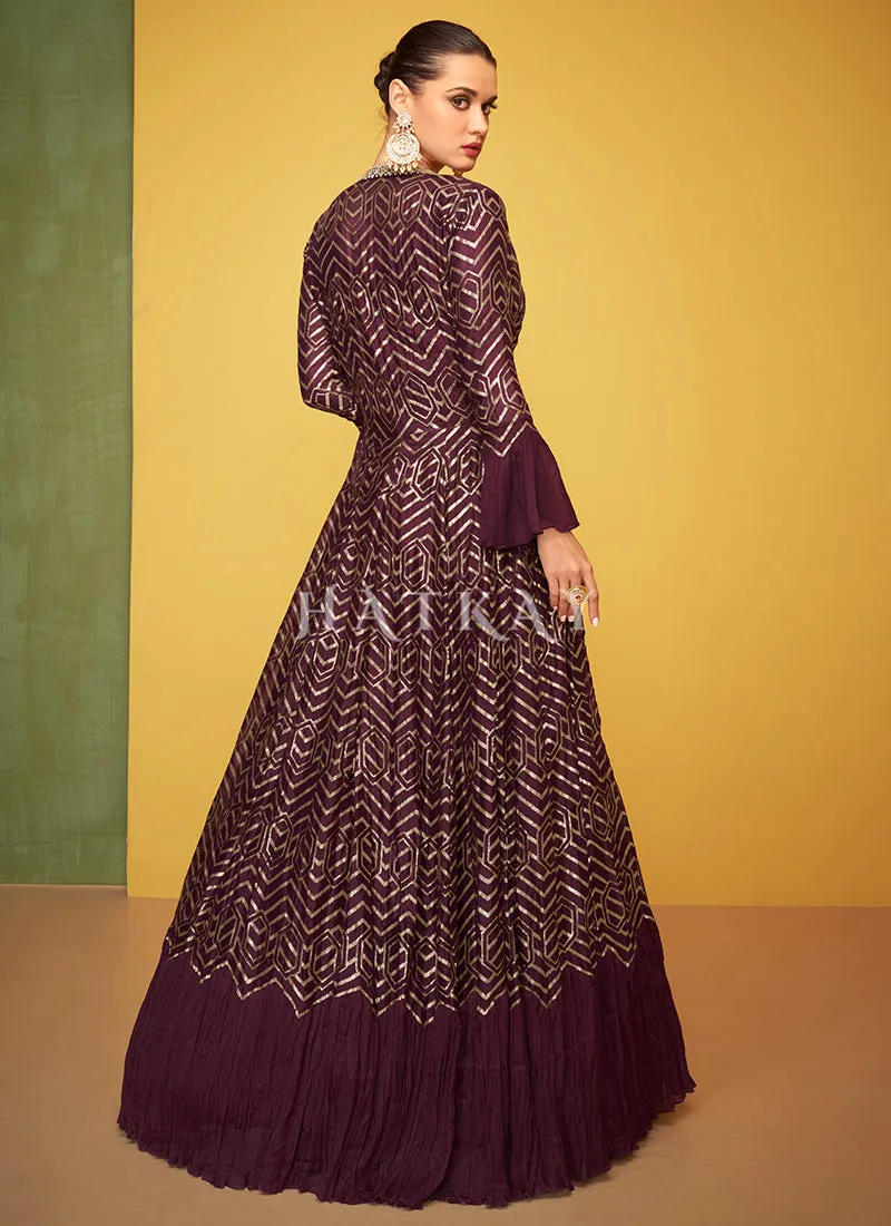 Maroon Embroidery Jacket Style Anarkali Gown