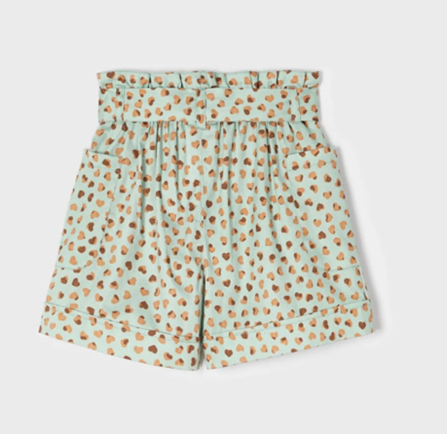 Mayoral Girls Jade & Gold Heart Printed Belted Dress Shorts