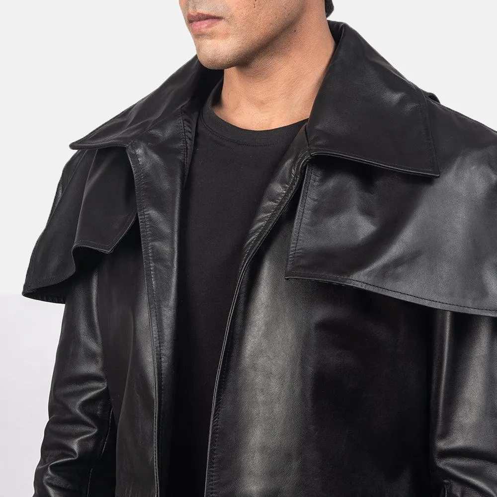 Mens Classic Black Leather Duster