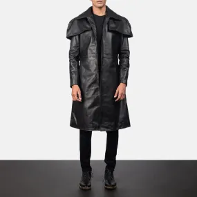 Mens Classic Black Leather Duster