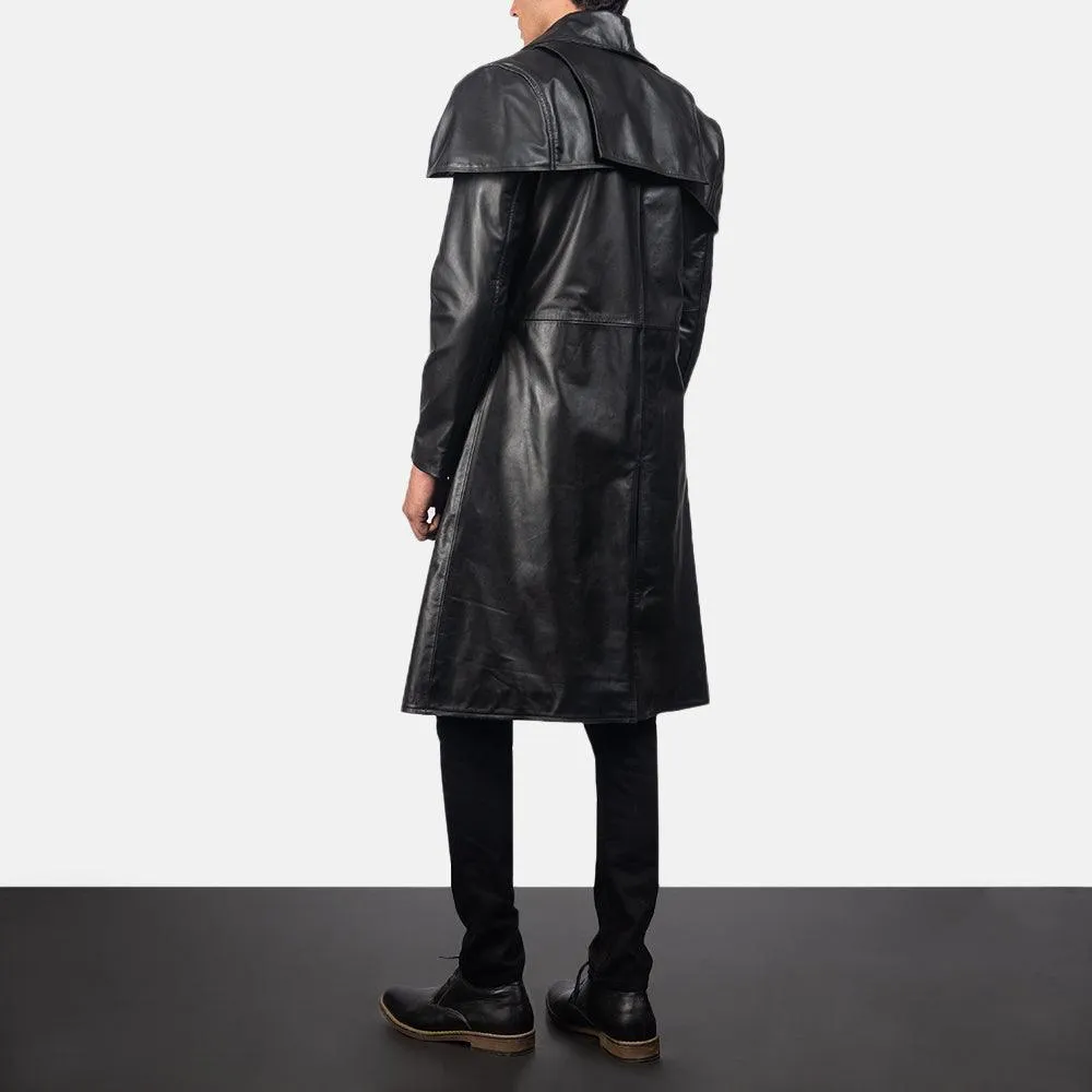 Mens Classic Black Leather Duster