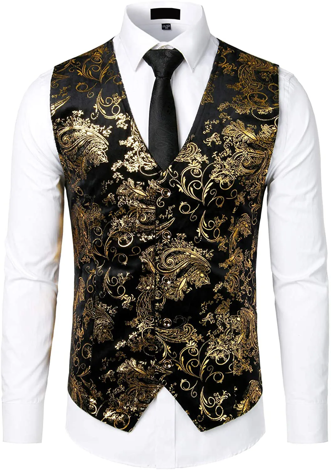 Mens Hipster Metallic Paisley Printed Single Breasted V-Neck Suit Vest/Tuxedo Waistcoat