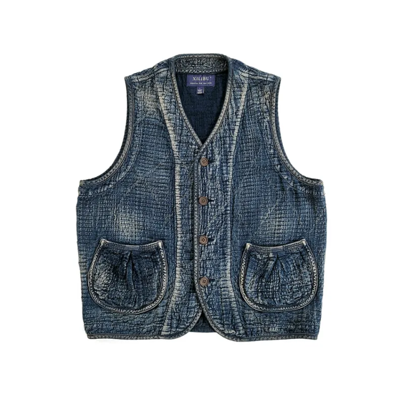 Men's Indigo Dyed Sashiko Kendo Vest