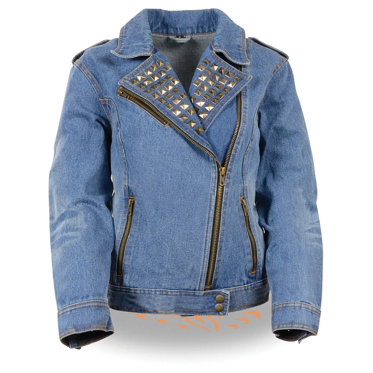 Milwaukee Leather MDL2000 Women's Blue Denim Jacket with Studded Spikes