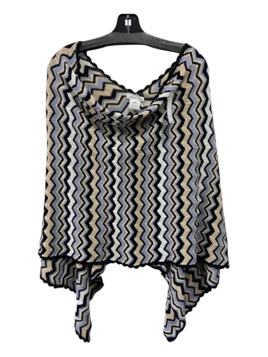 Minnie Rose Cream, Black & Blue Cotton & Nylon Zig Zag Stitch Scalloped Poncho