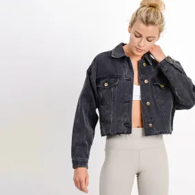 Mono B Raw & Ribbed Crop Denim Jacket