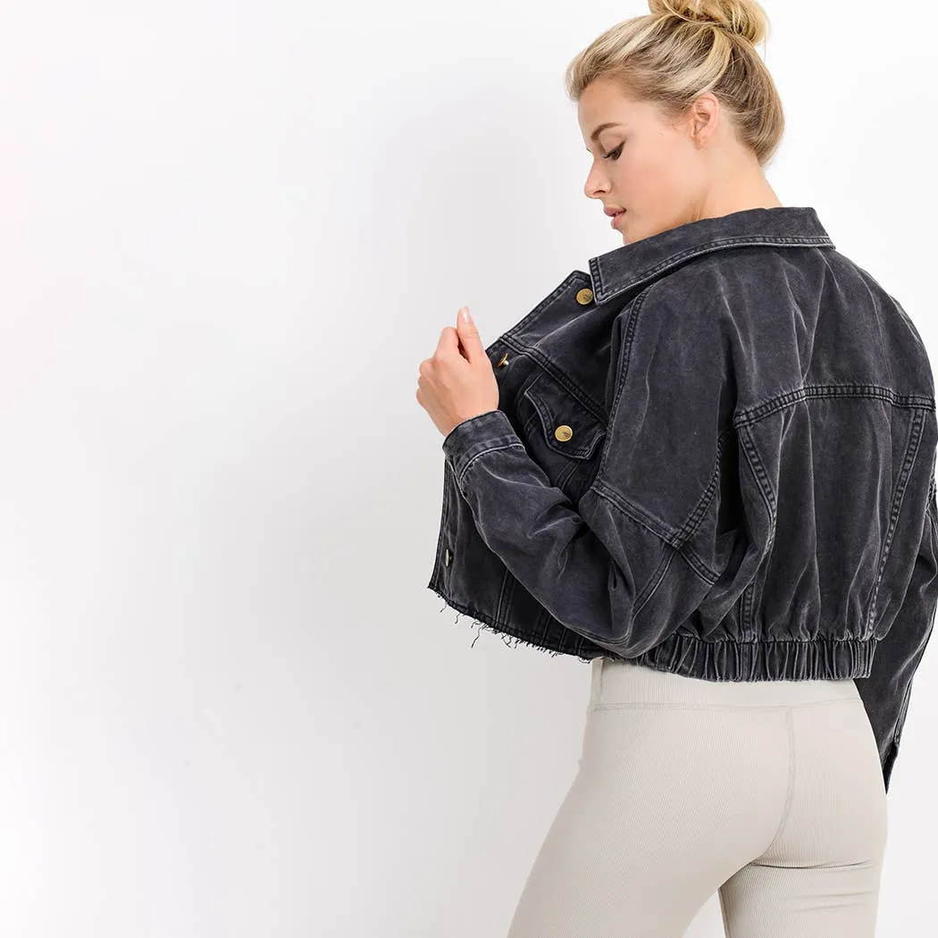 Mono B Raw & Ribbed Crop Denim Jacket