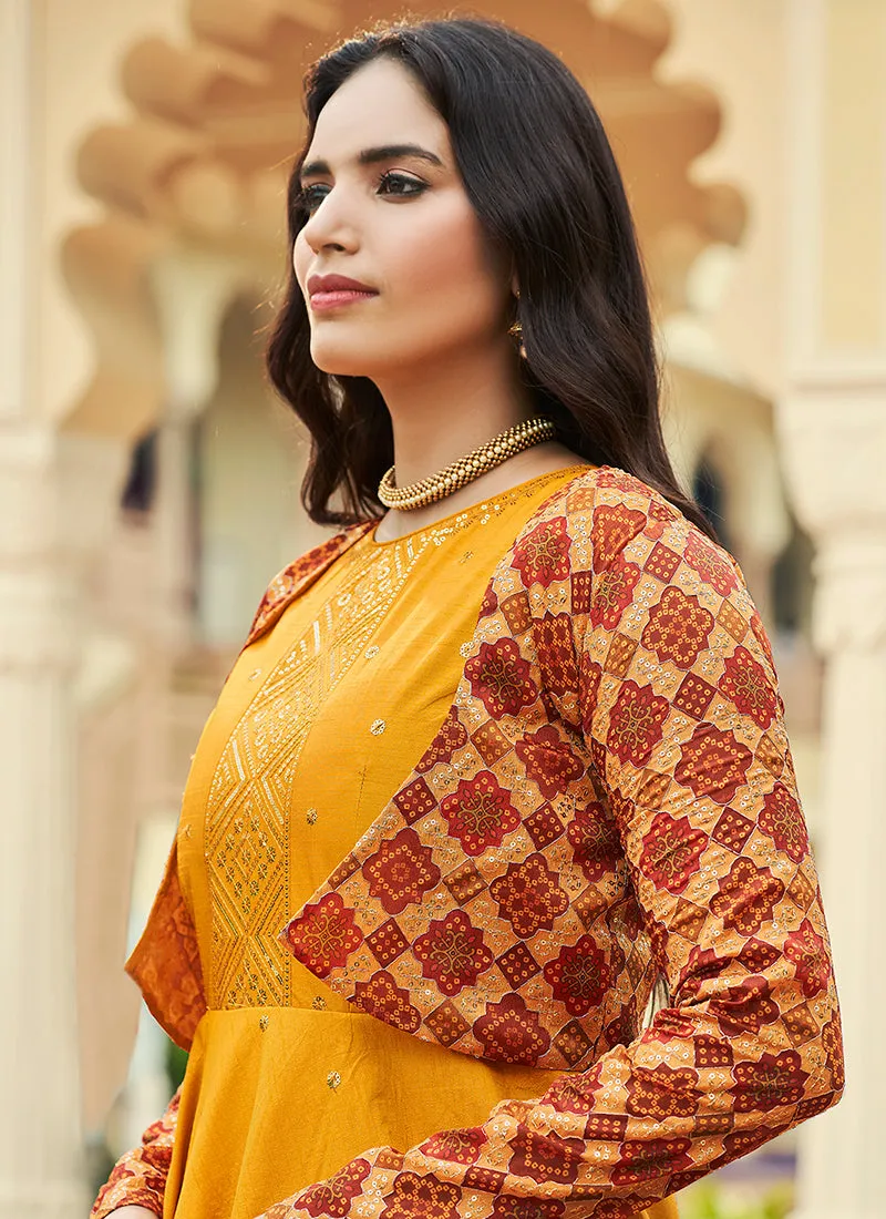 Mustard Yellow Sequence Embroidered Anarkali Gown With Jacket