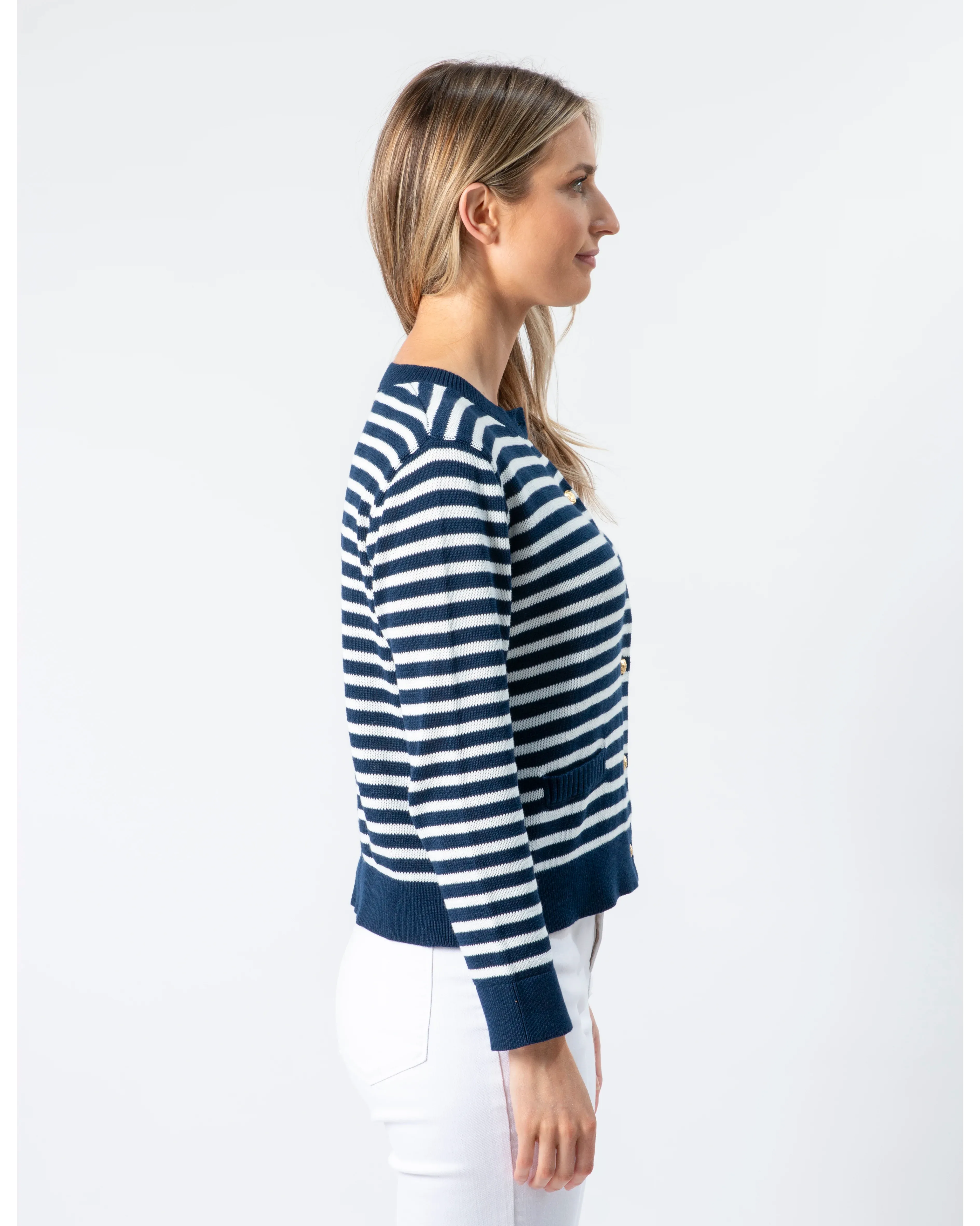 Navy Cardigan - Navy & White