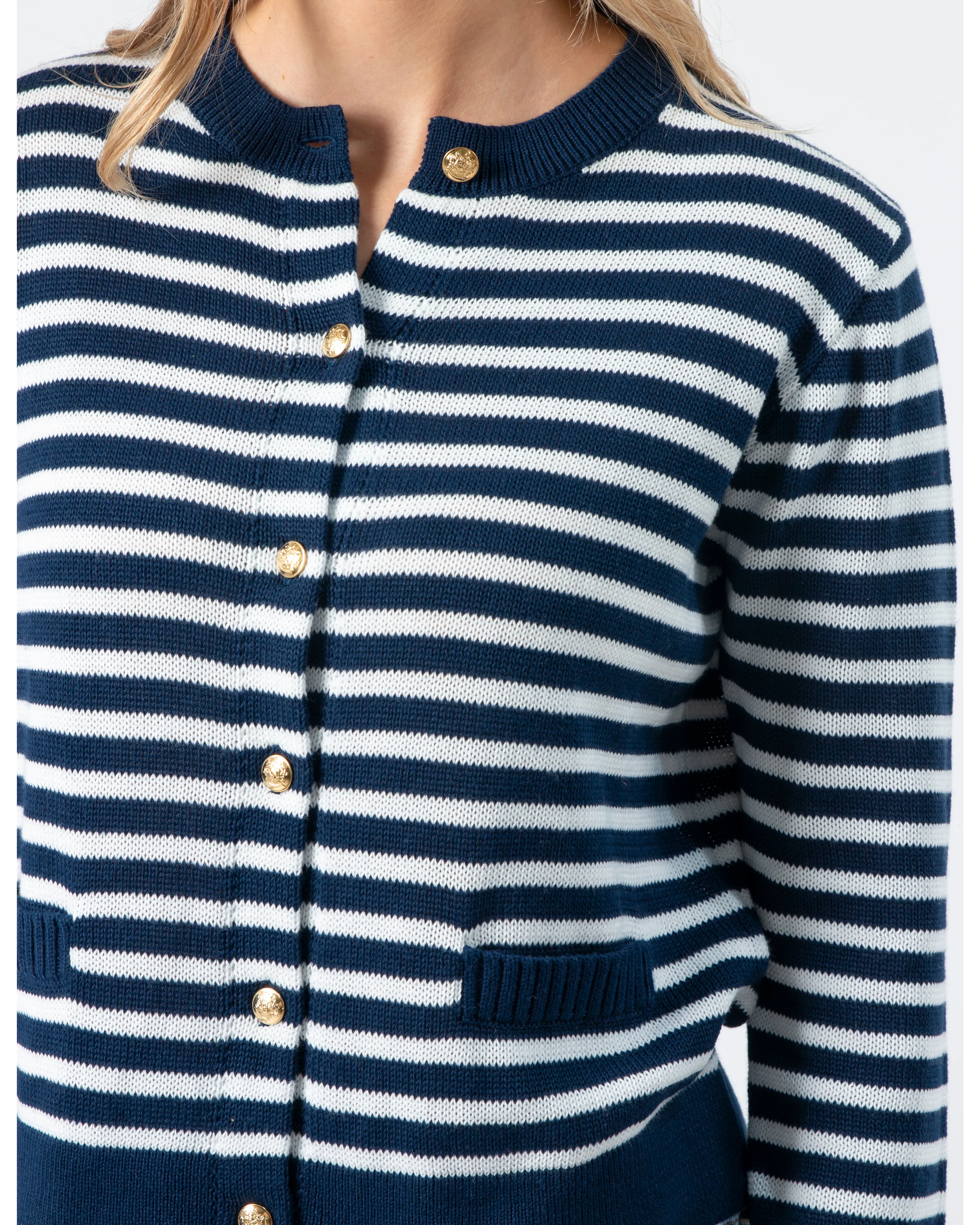 Navy Cardigan - Navy & White