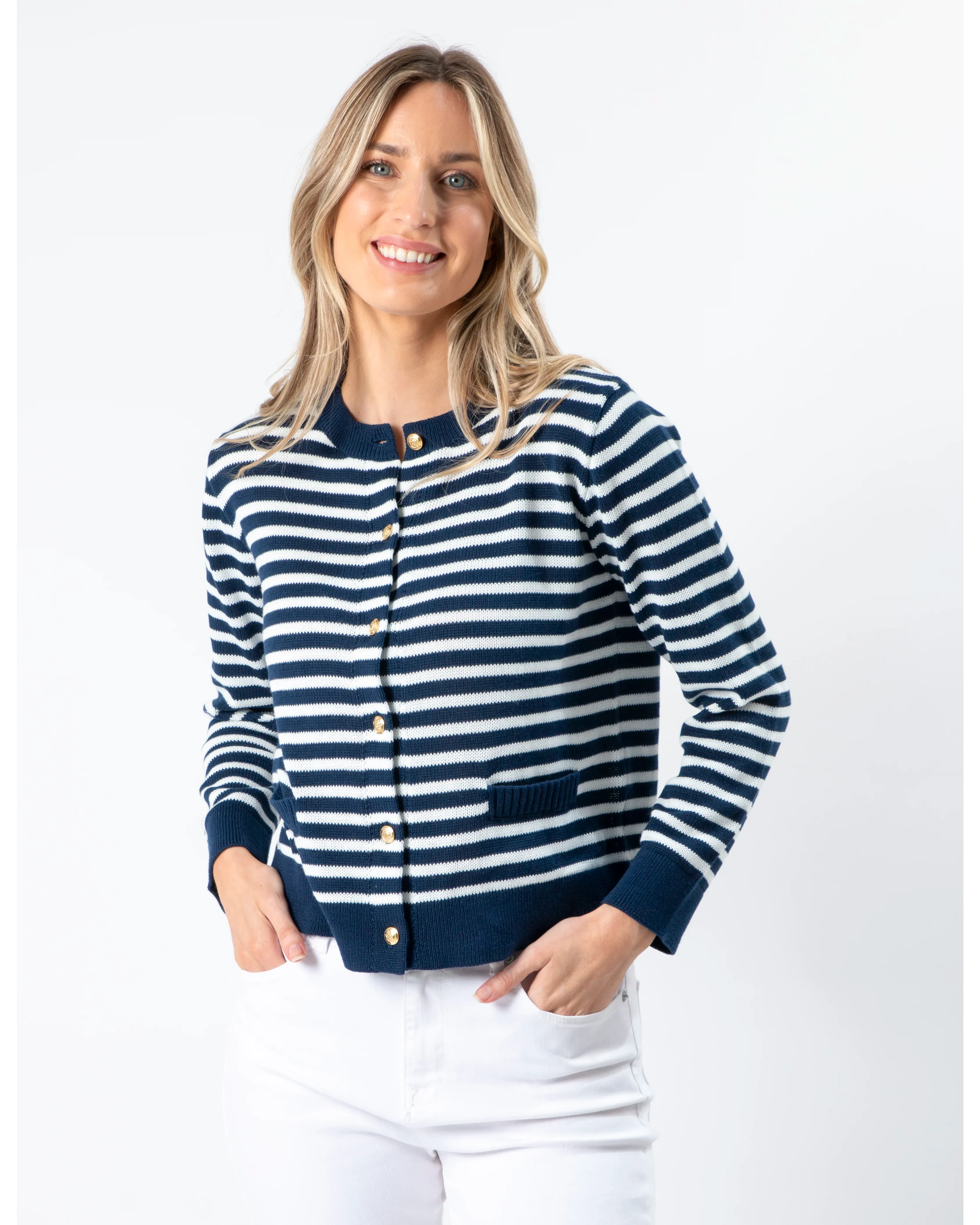 Navy Cardigan - Navy & White