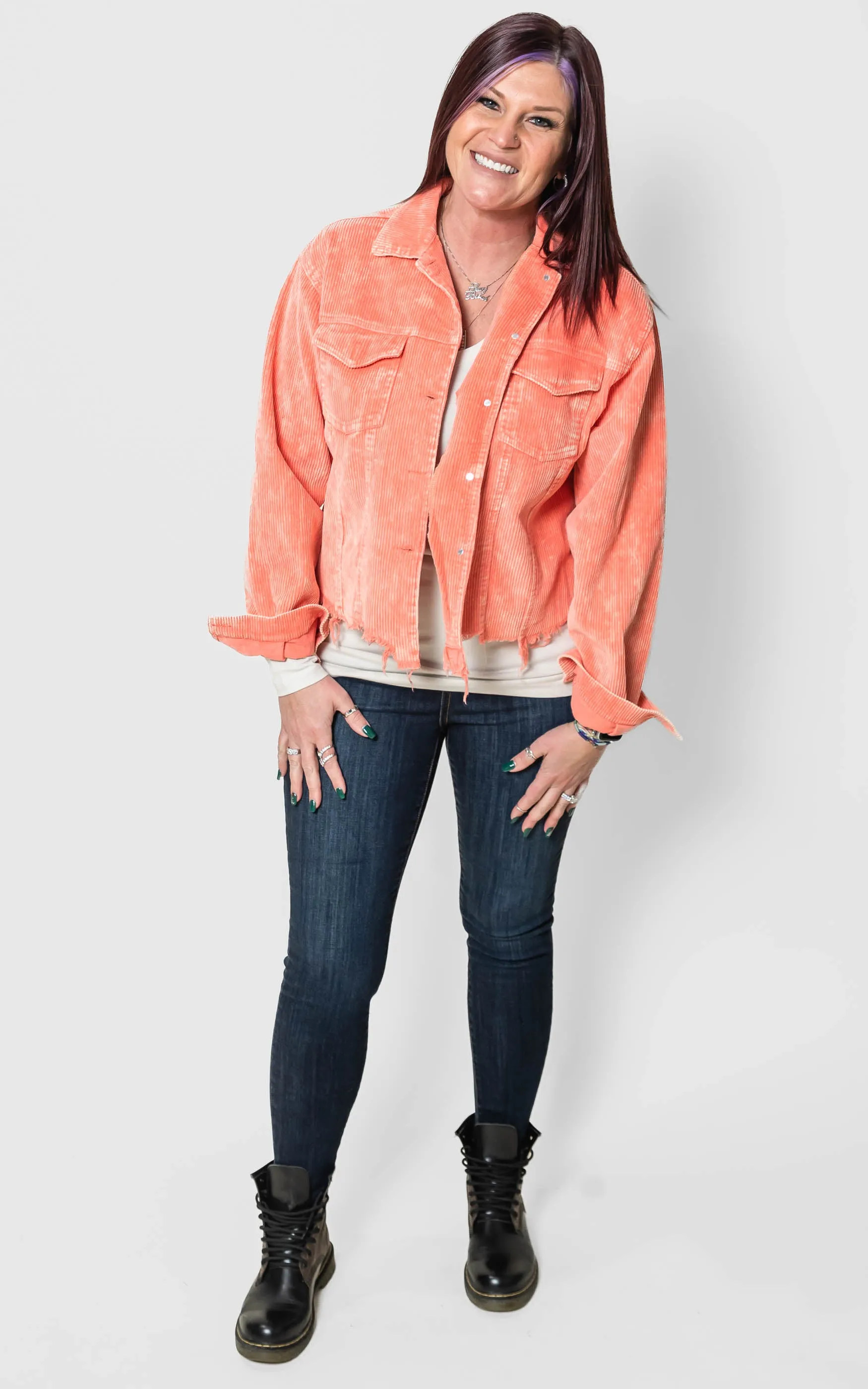 Neon Orange Cropped Corduroy Jacket - POL